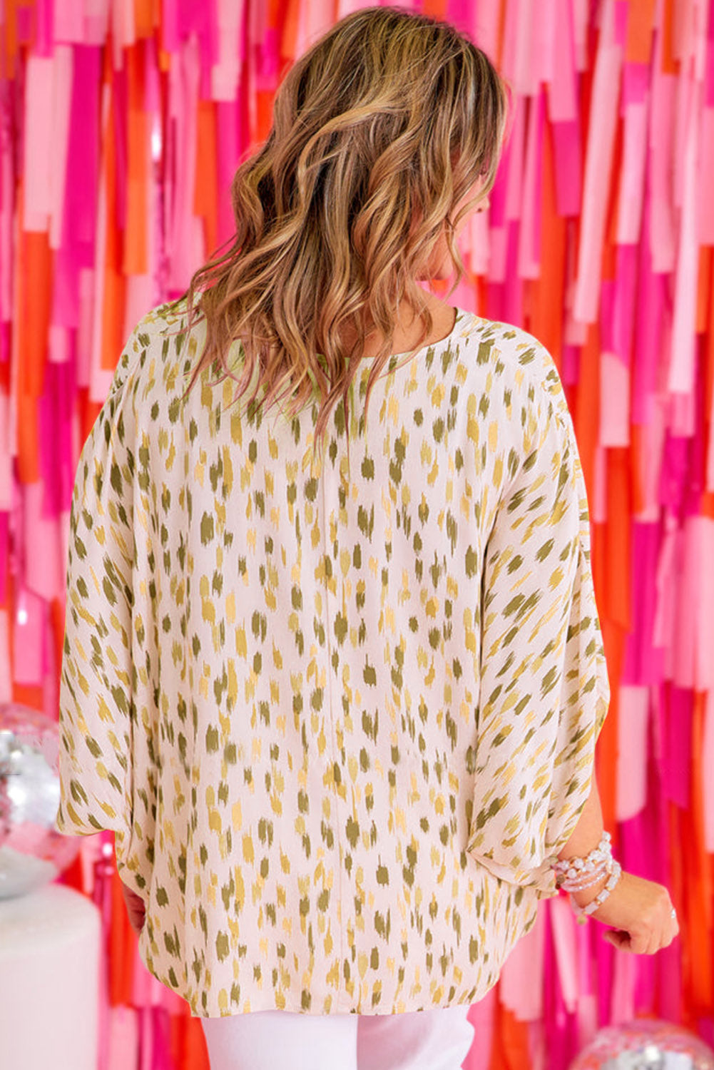 Printed 3/4 Dolman Sleeve Plus Size Blouse