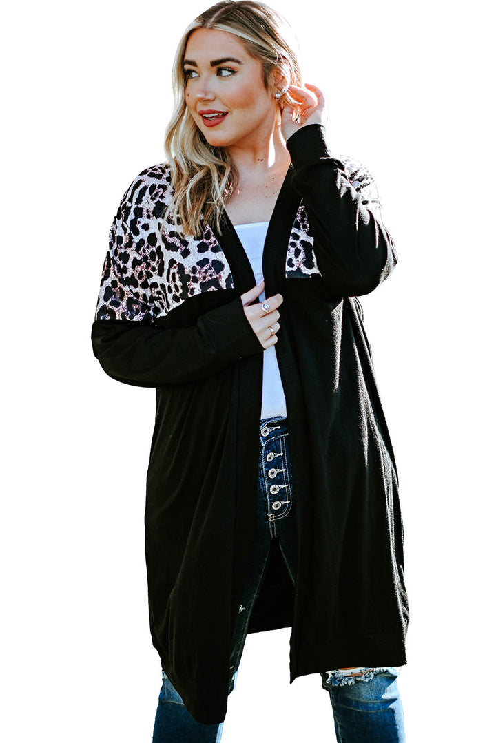 Printed Leopard Detail Plus Size Cardigan