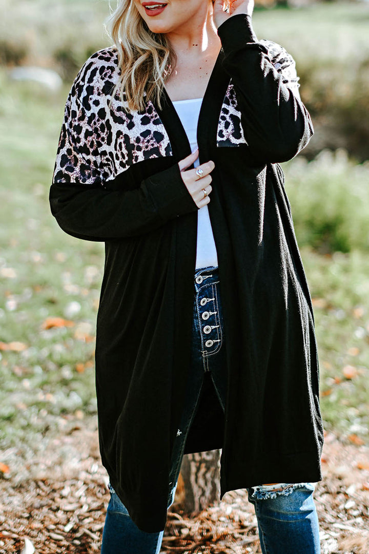 Printed Leopard Detail Plus Size Cardigan
