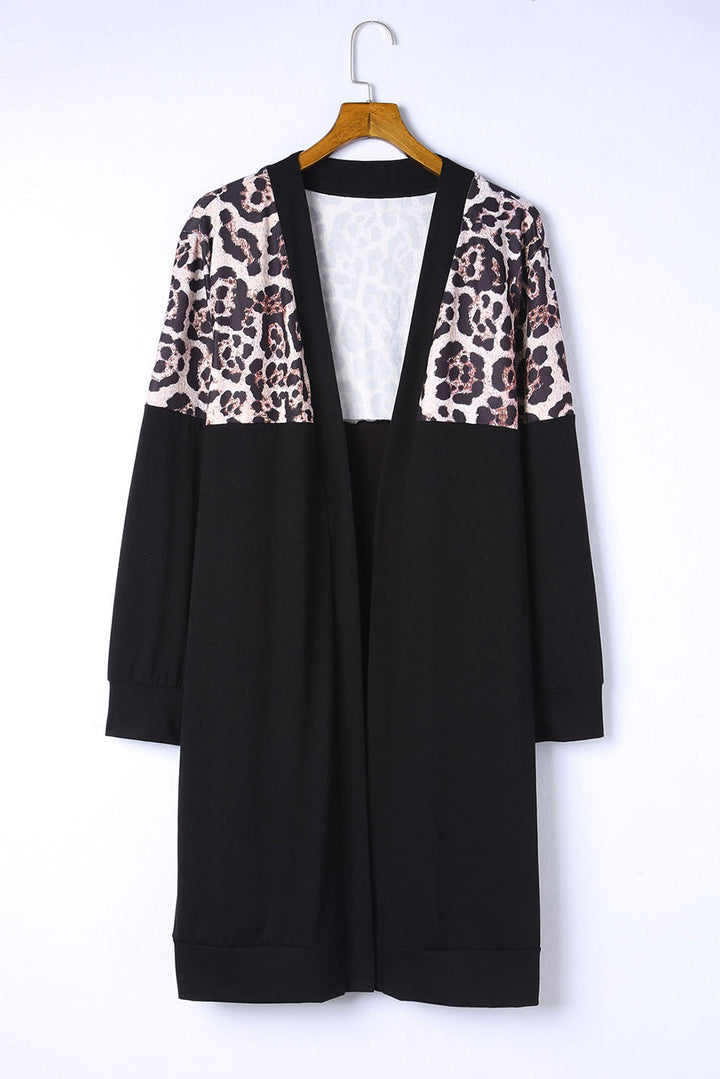 Printed Leopard Detail Plus Size Cardigan