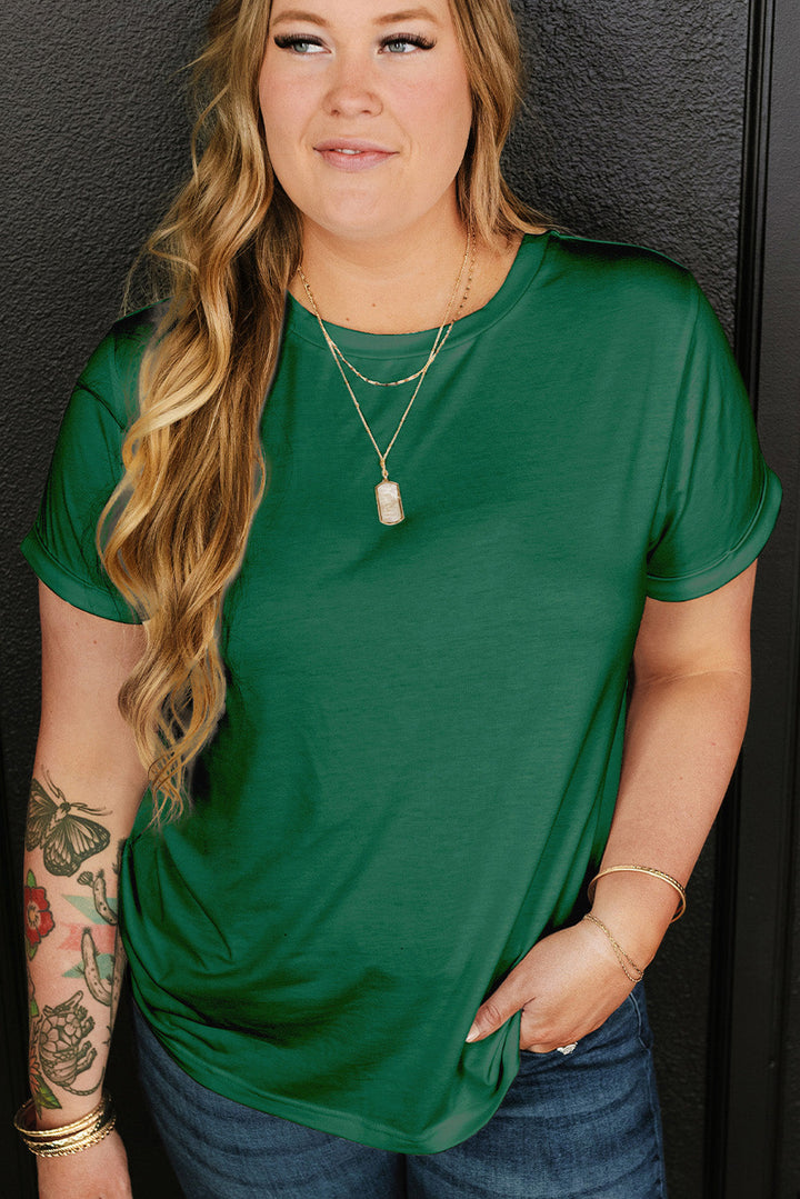 Round Neck Rolled Sleeve Plus Size T-shirt