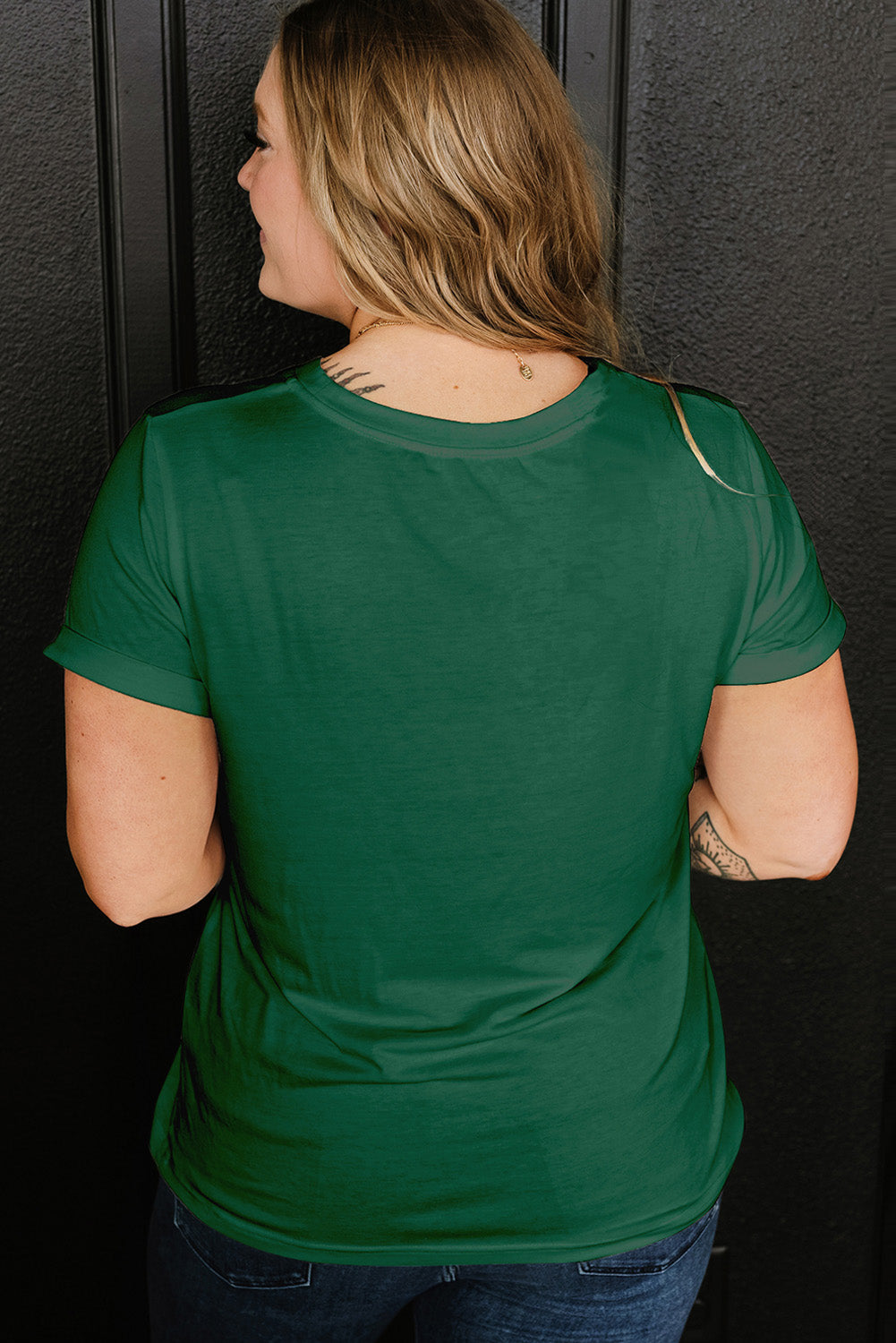Round Neck Rolled Sleeve Plus Size T-shirt