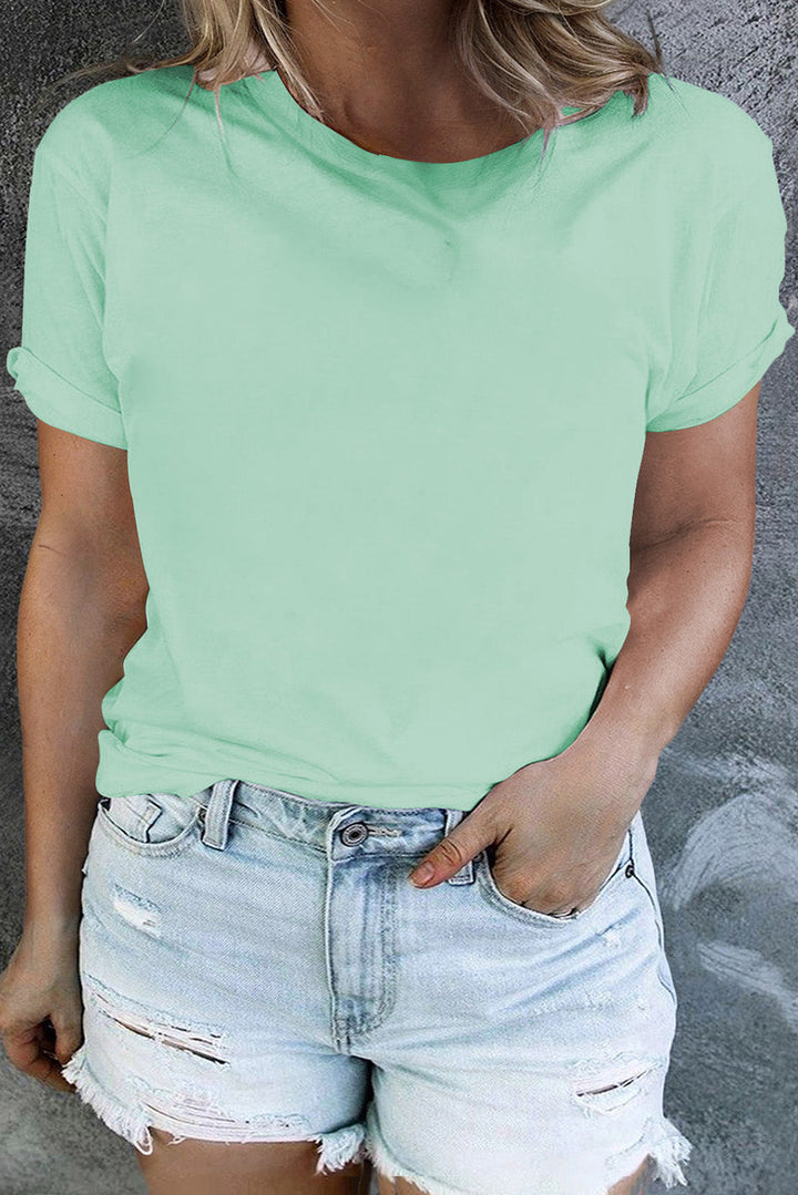 Round Neck Rolled Sleeve Plus Size T-shirt