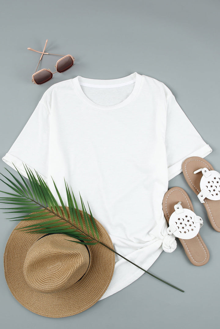 Round Neck Rolled Sleeve Plus Size T-shirt
