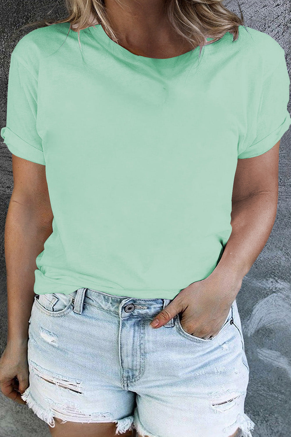 Round Neck Rolled Sleeve Plus Size T-shirt