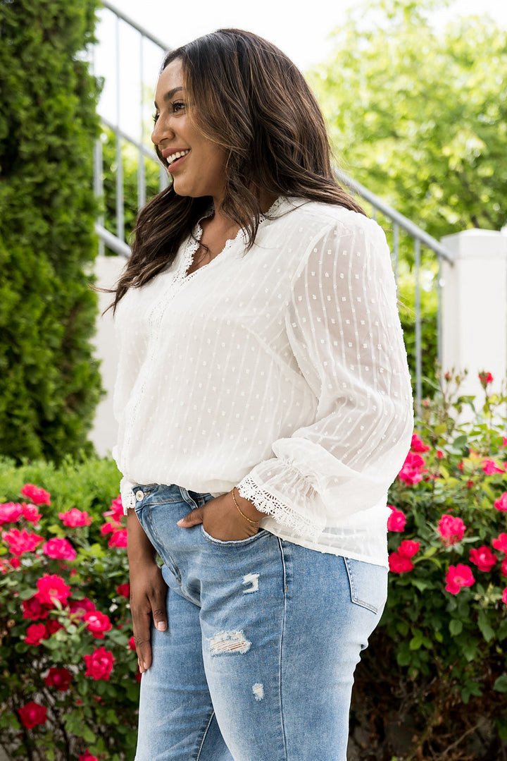 Swiss Dot Lace Splicing Plus Size Blouse