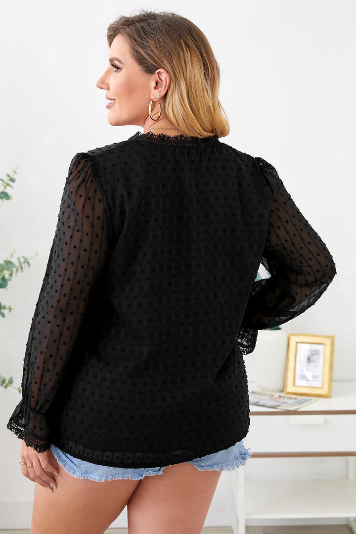 Swiss Dot Lace Splicing Plus Size Blouse