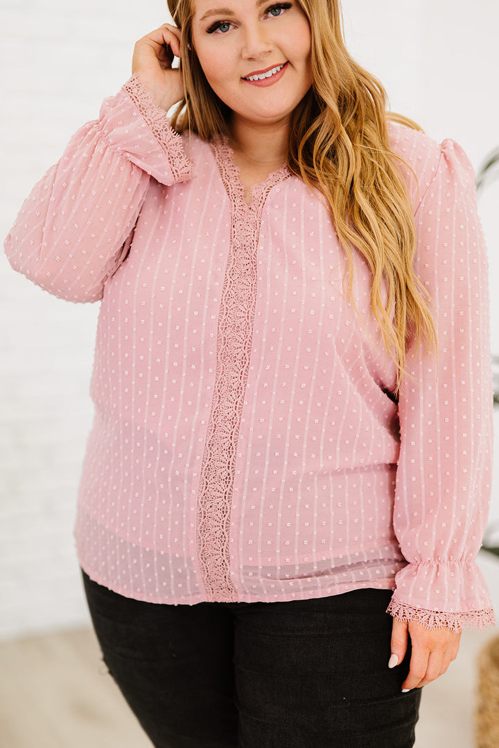 Swiss Dot Lace Splicing Plus Size Blouse