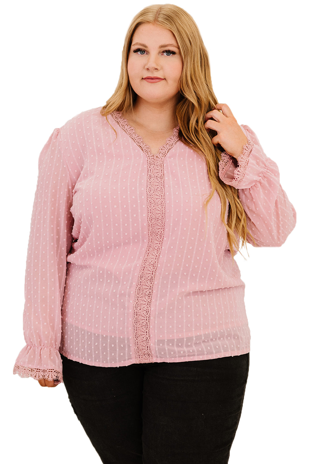 Swiss Dot Lace Splicing Plus Size Blouse