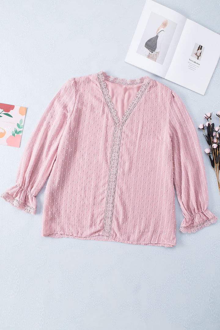Swiss Dot Lace Splicing Plus Size Blouse