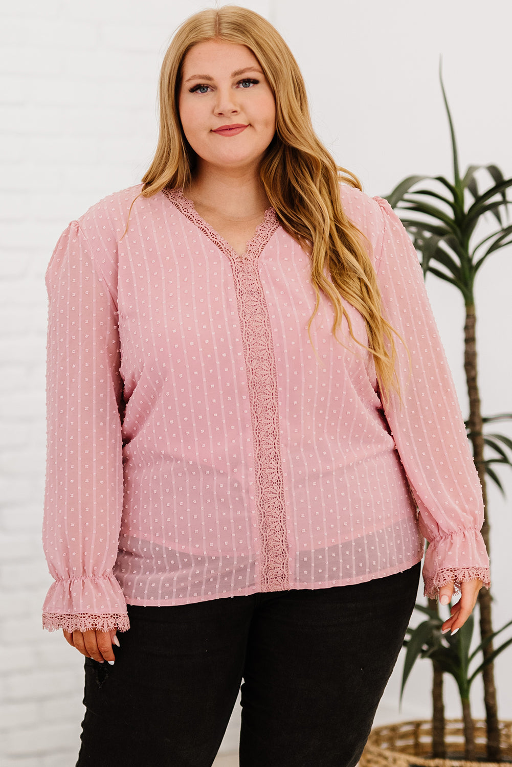 Swiss Dot Lace Splicing Plus Size Blouse