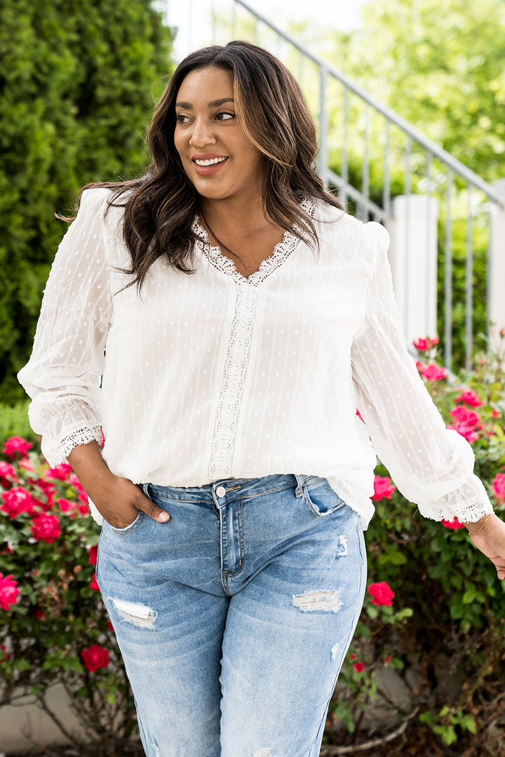 Swiss Dot Lace Splicing Plus Size Blouse