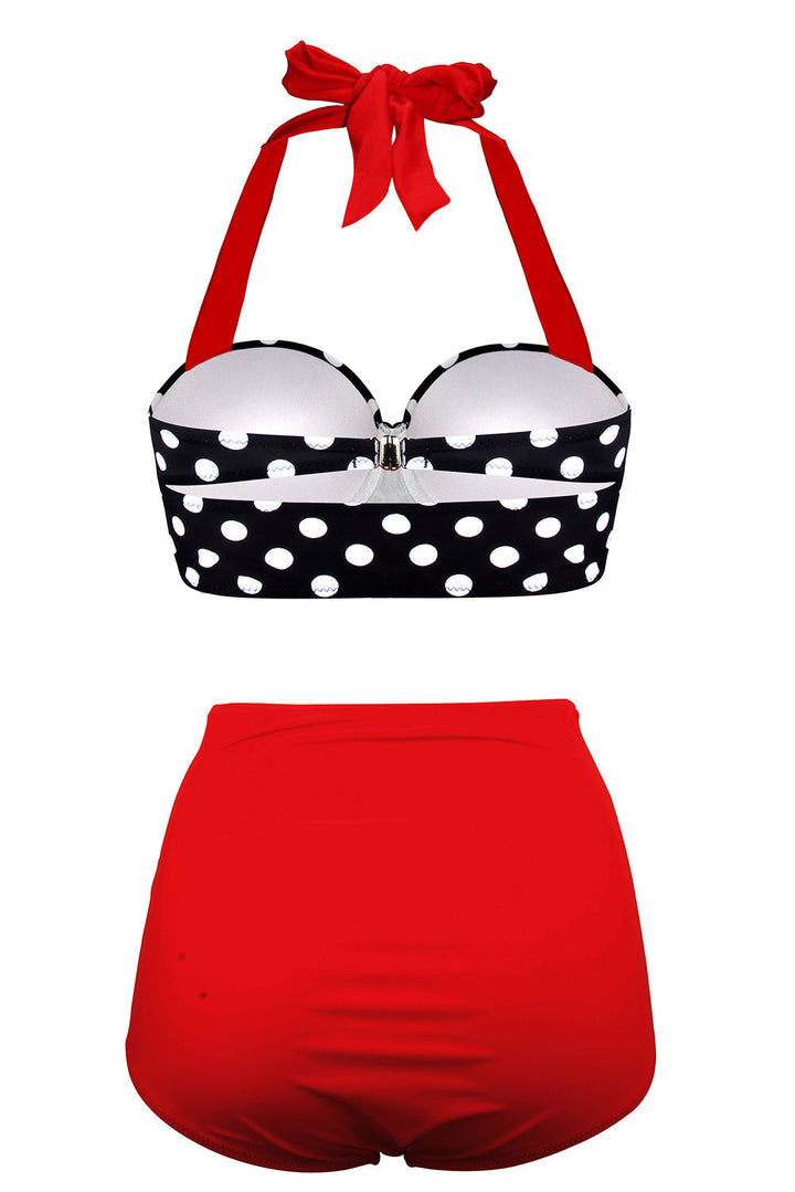 Vintage Halter Push Up Polka Dot High Waist Tummy Control Plus Size Bikini