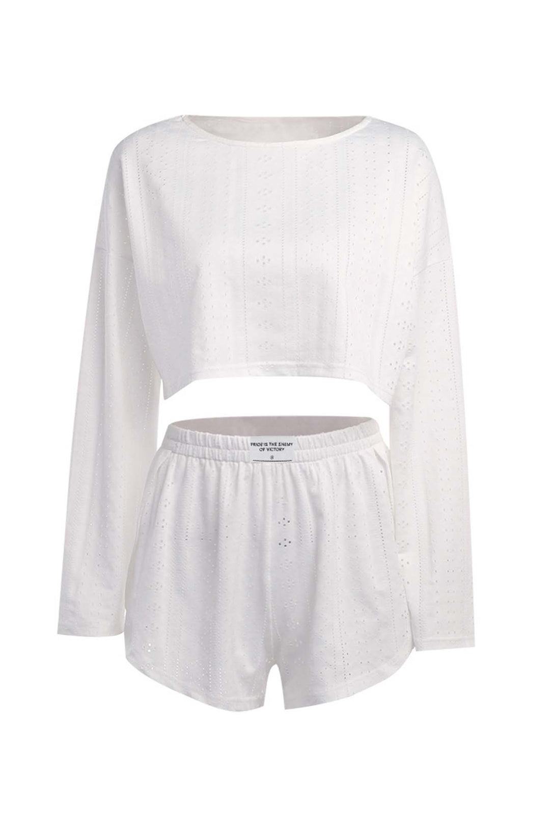 Hollow Long Sleeve Shorts Slit Two-Piece Set