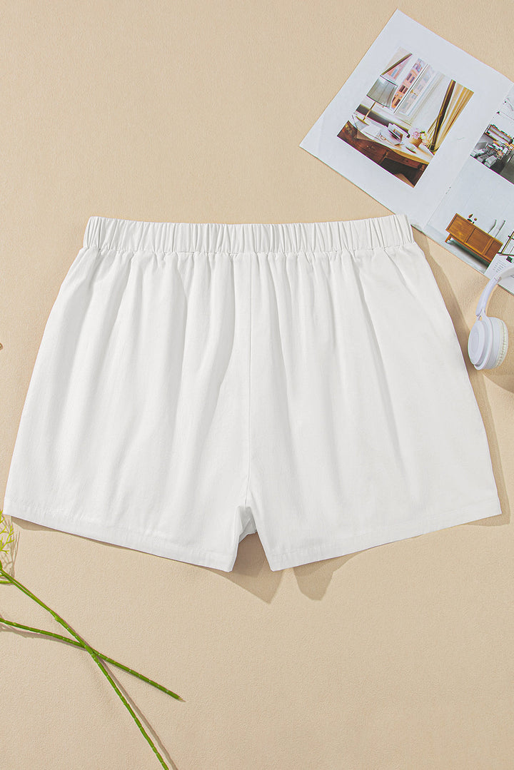 White Bow Decor Pockets Plus Size Shorts