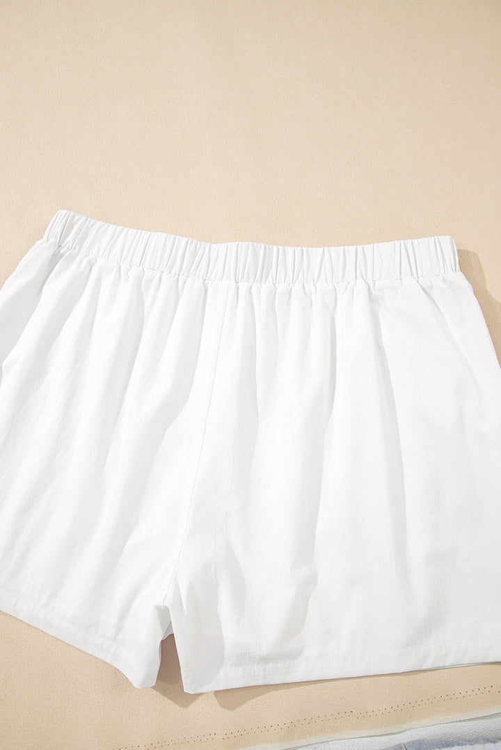 White Bow Decor Pockets Plus Size Shorts