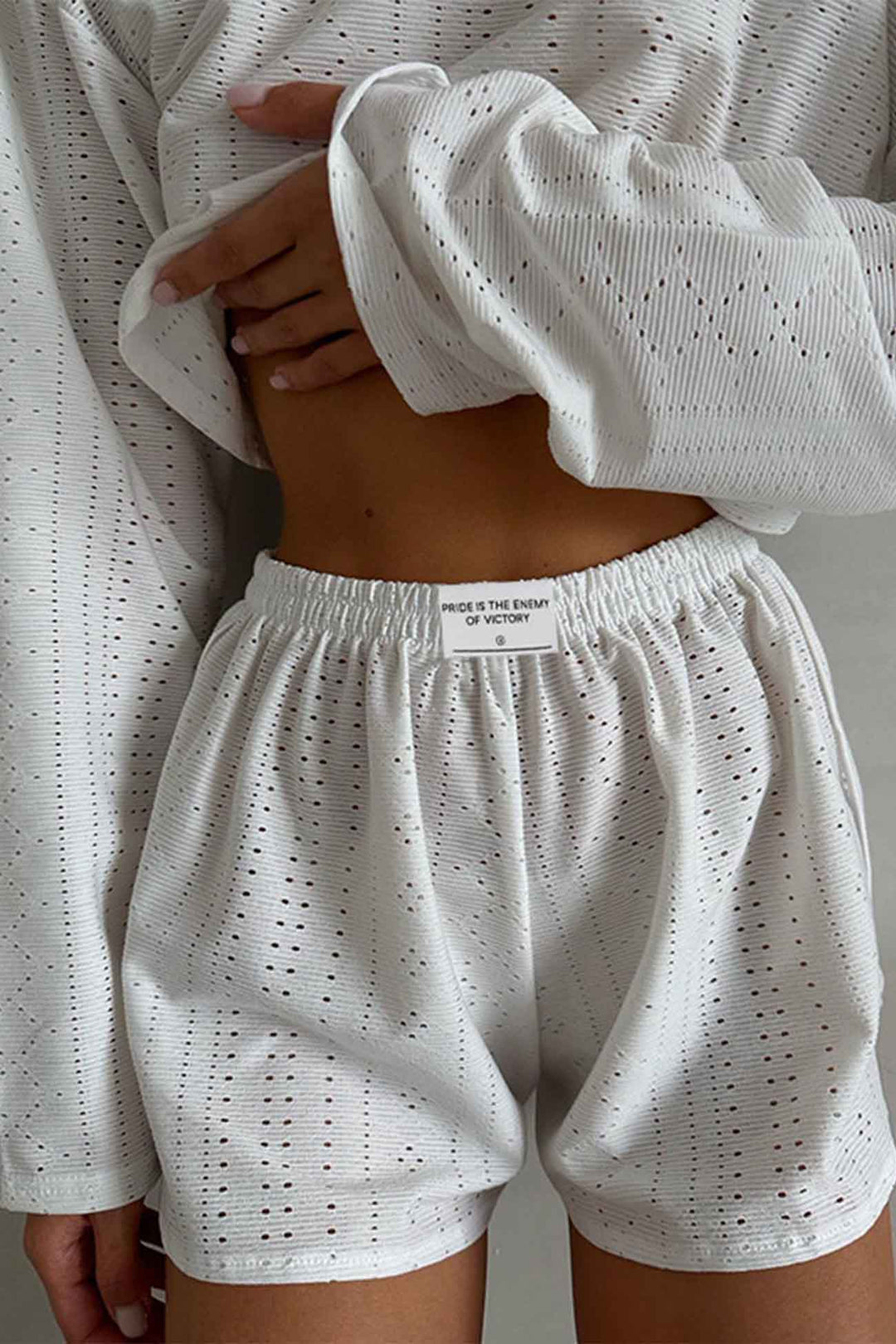 Hollow Long Sleeve Shorts Slit Two-Piece Set