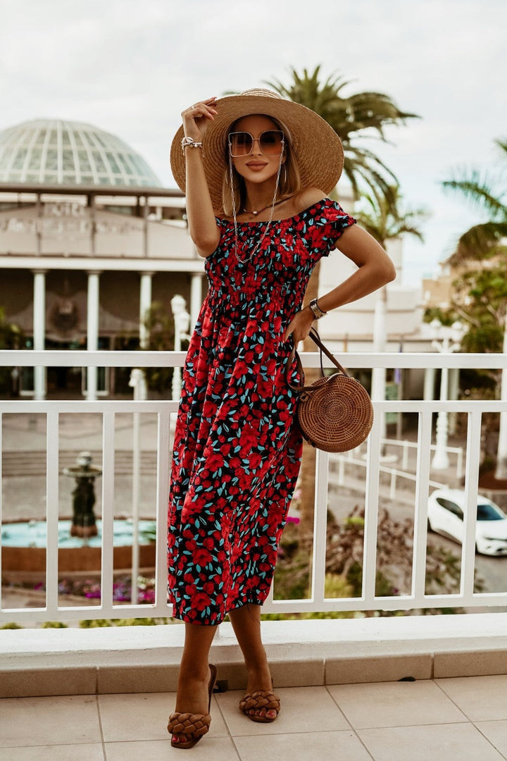 Summer Off Shoulder Boho Print Dress - Clevecorner
