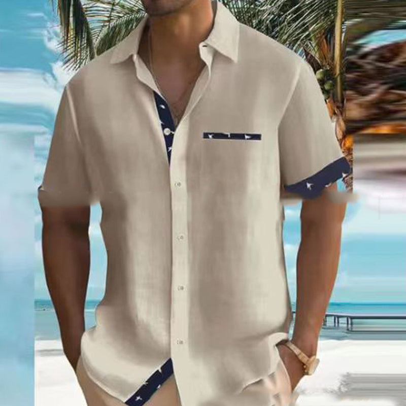 Summer Euro-American Men's Fashion: Printed Leisure Lapel Shirt