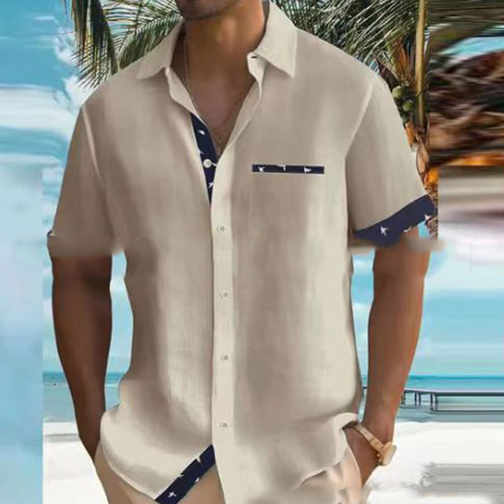 Summer Euro-American Men's Fashion: Printed Leisure Lapel Shirt