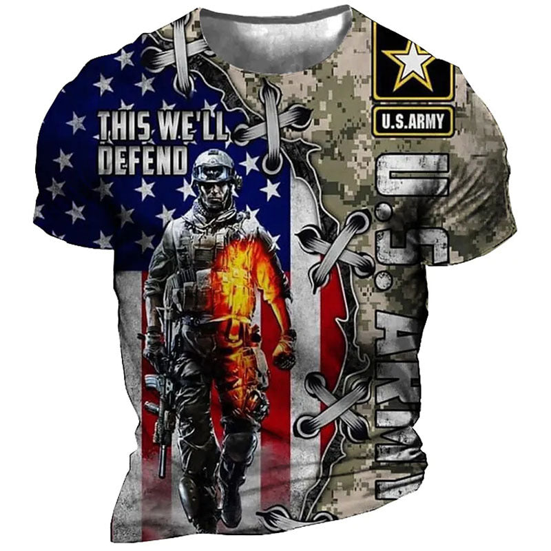 3D Printed Casual Soldier Round Neck Loose T-shirt