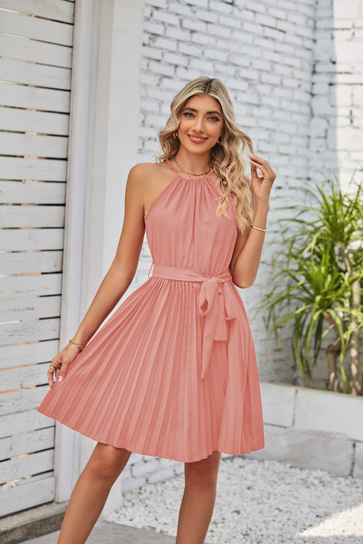 Women's Solid Pleated Skirt Summer Beach Dress