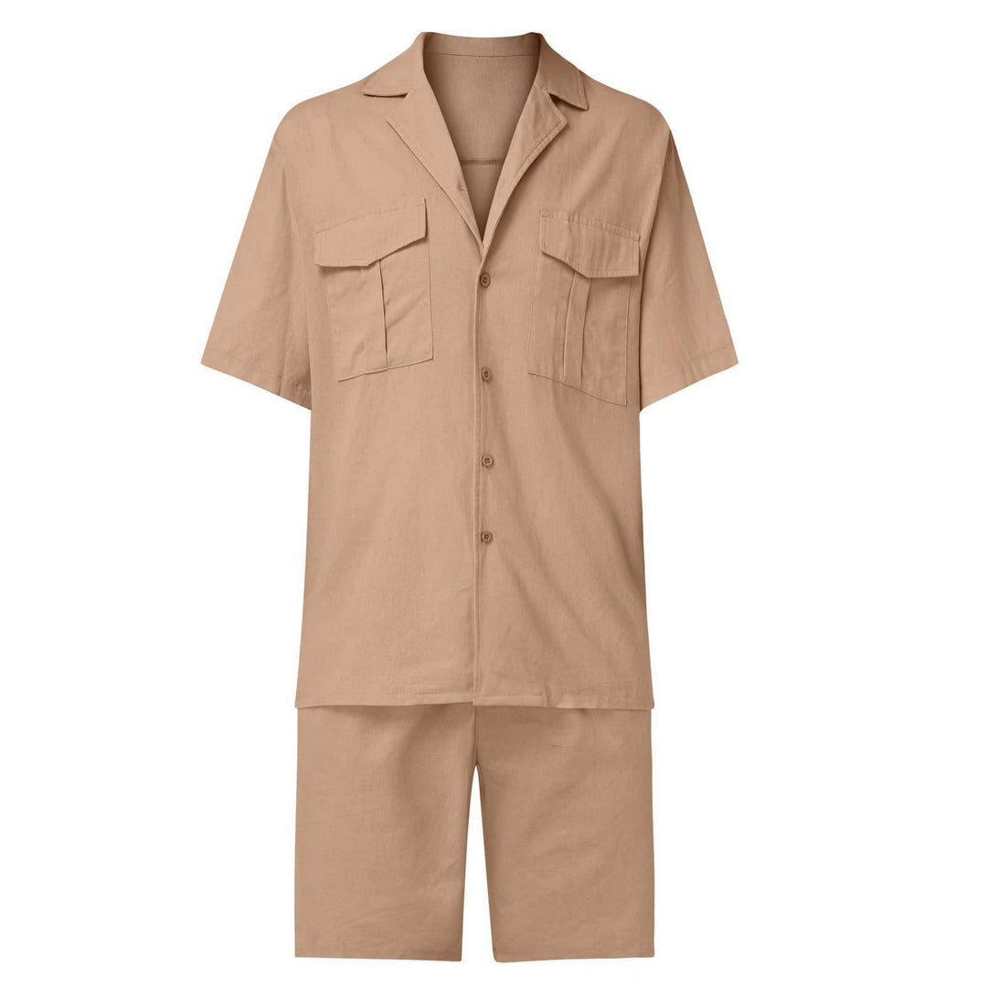 Summer Set Lapel Collar Short Sleeve Shirt & Shorts with Pockets