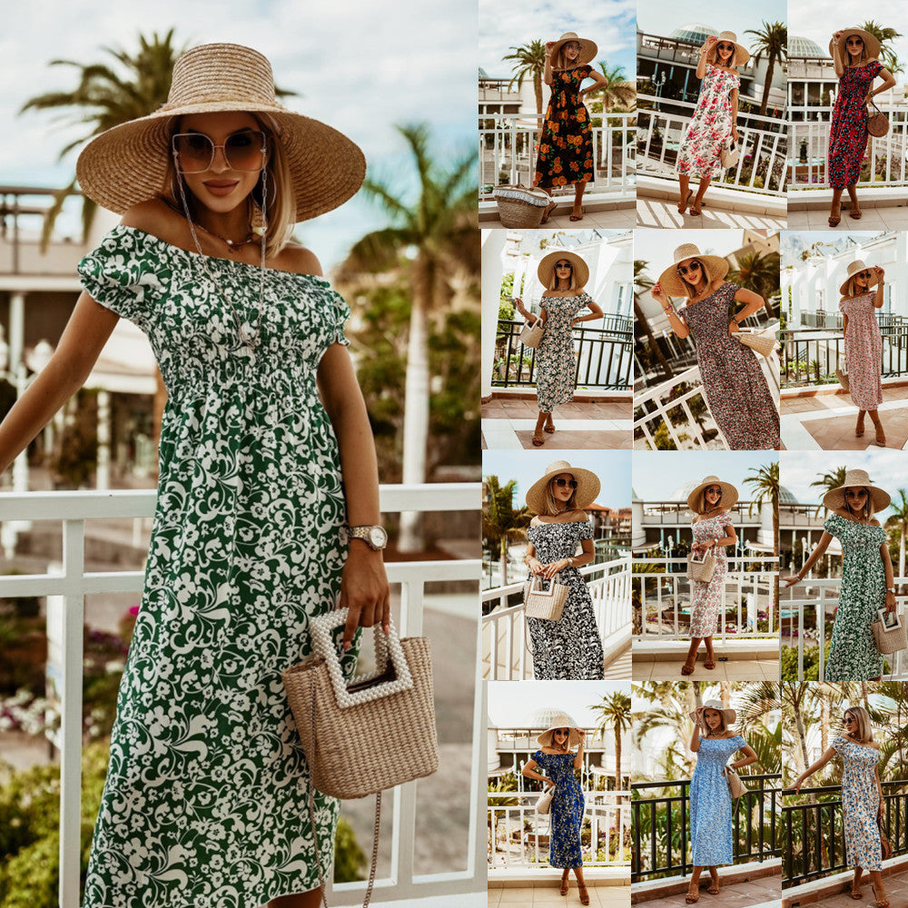 Summer Off Shoulder Boho Print Dress - Clevecorner