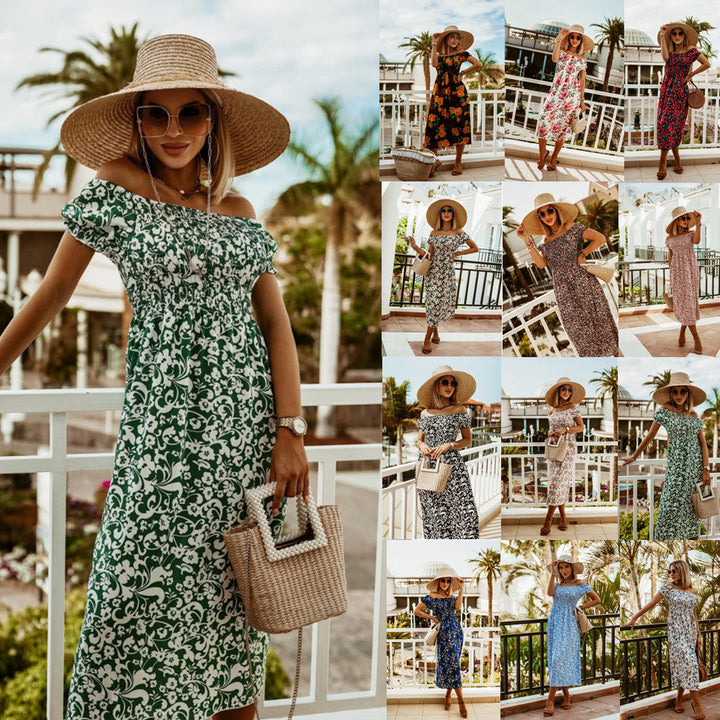 Summer Off Shoulder Boho Print Dress - Clevecorner