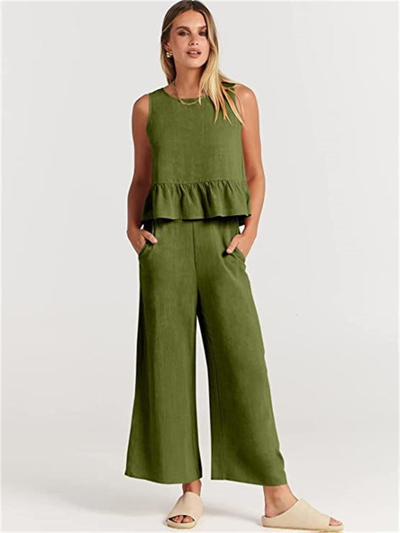 Women's Summer Sleeveless Vest & Wide-Leg Pants Set