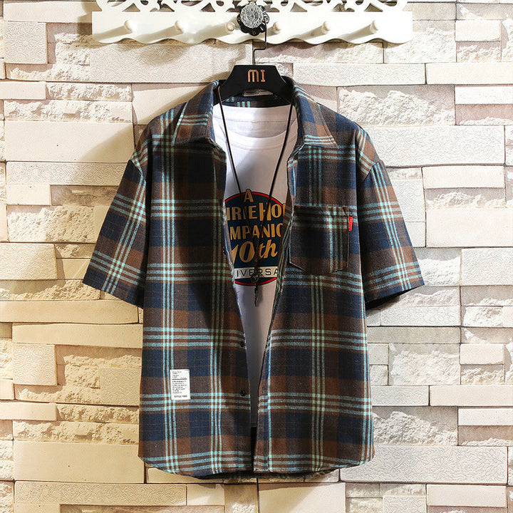 Men's Casual Short-Plaid Sleeved