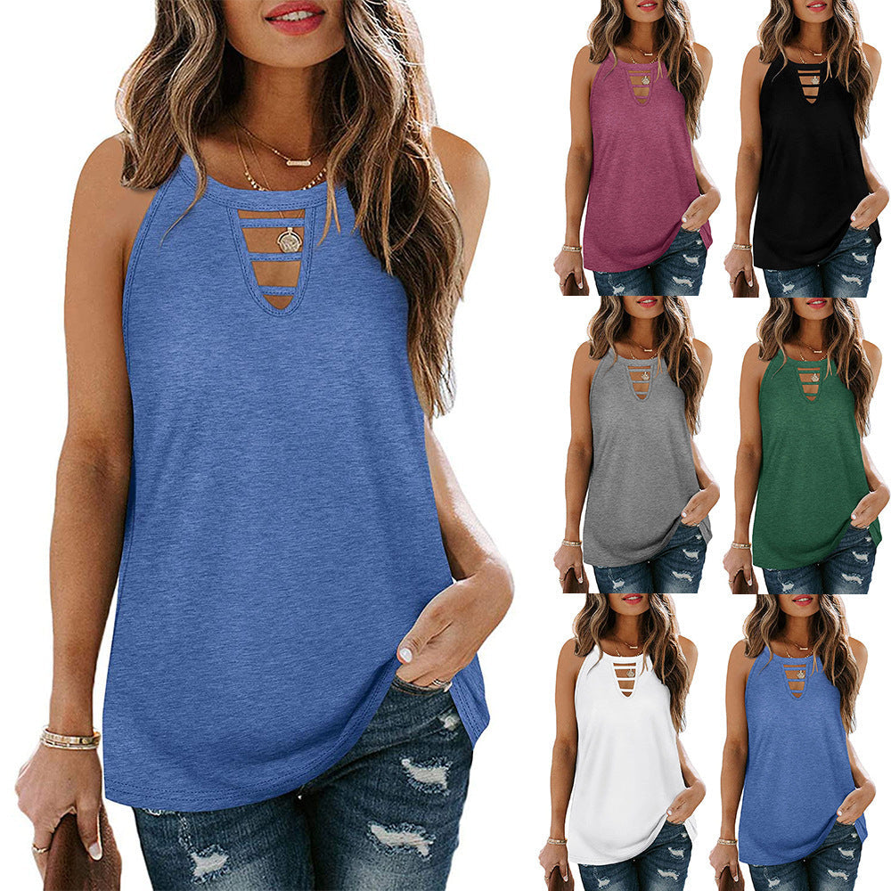 Hollow Sleeveless Casual T-Shirt