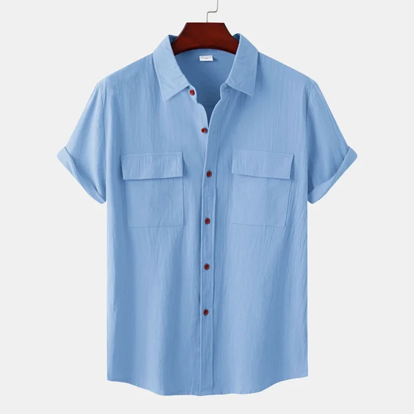 Men's Solid Color Casual Cotton Linen Short Sleeve Shirt