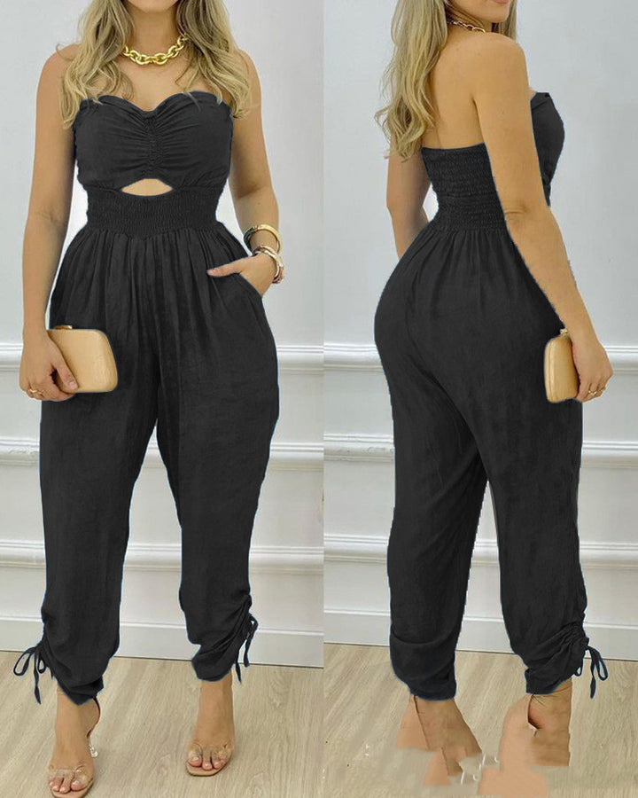 Women's New Blue Tube Top One-piece Trousers - Clevecorner