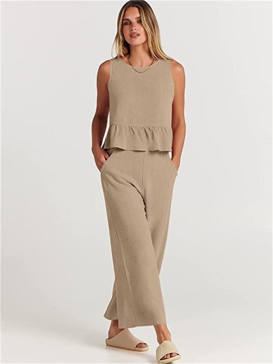 Women's Summer Sleeveless Vest & Wide-Leg Pants Set
