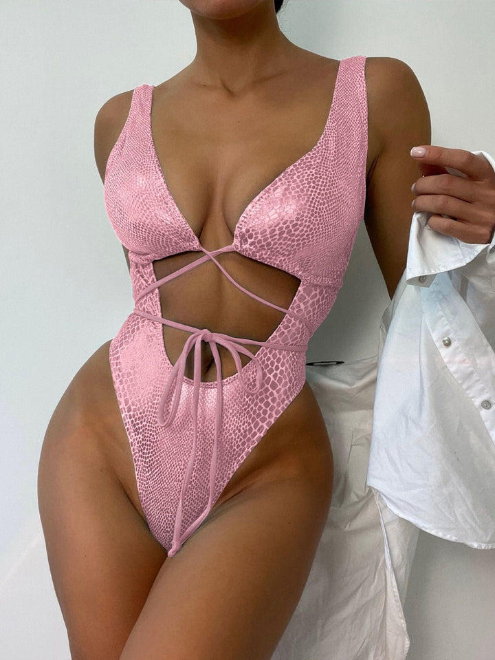 One Piece Strappy Lace Up Bathing Swimsuit