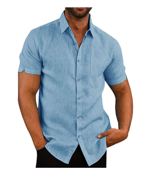 Men's Lapel Solid Color Short-Sleeve Shirt