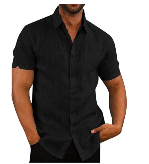 Men's Lapel Solid Color Short-Sleeve Shirt