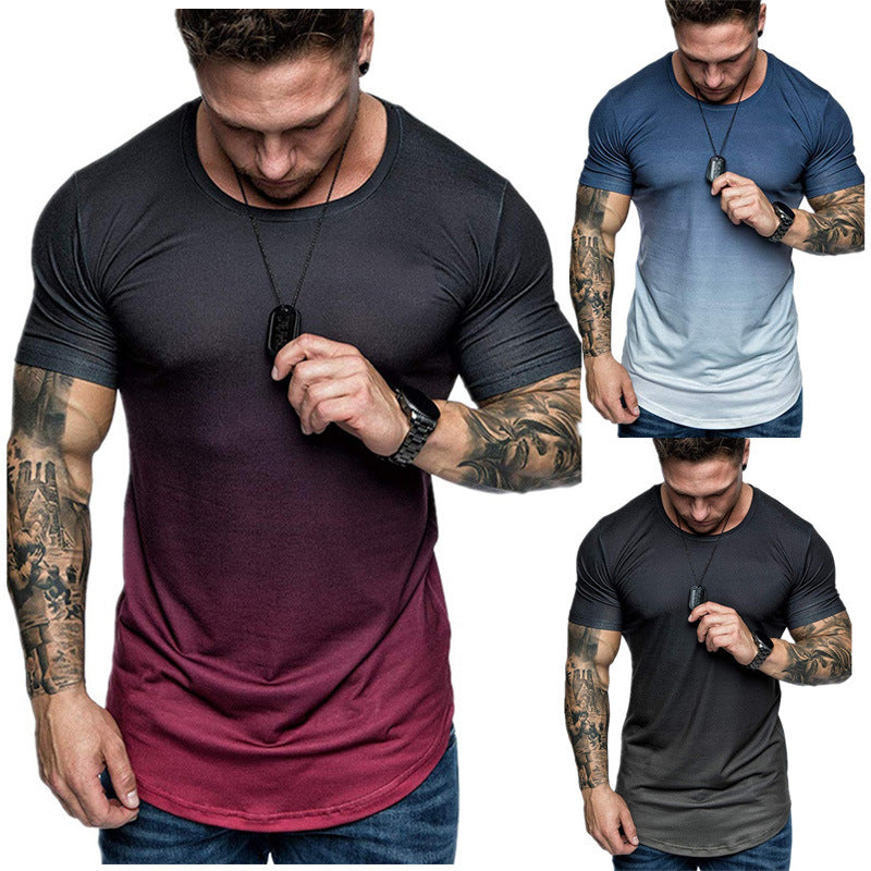 Men's Short Sleeve Round Neck Gradient T-Shirt