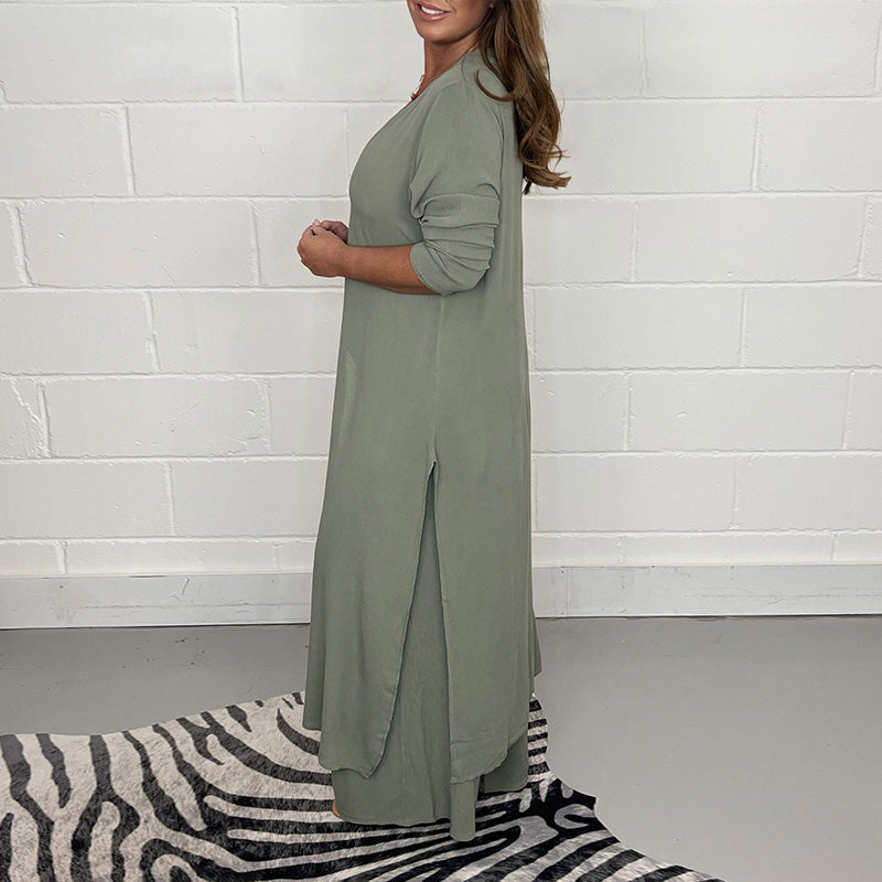 Clevecorner™ Casual Two Pieces Suit With Long Top & Matching Trouser