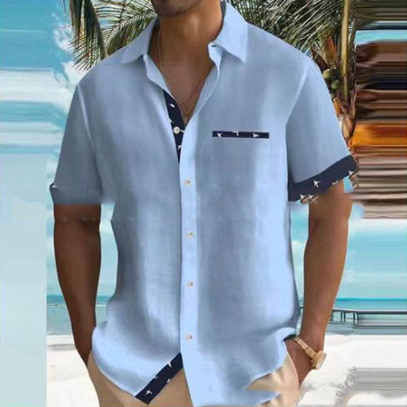 Summer Euro-American Men's Fashion: Printed Leisure Lapel Shirt