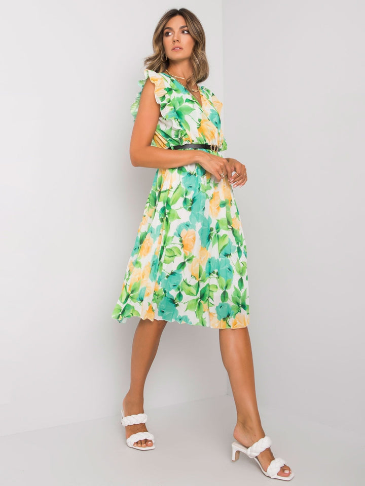 V-Neck Ruffle Sleeveless Flower Dress - Clevecorner