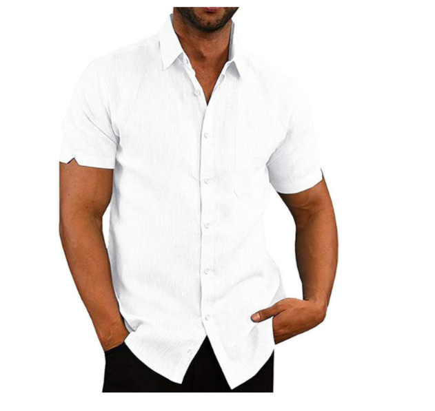 Men's Lapel Solid Color Short-Sleeve Shirt