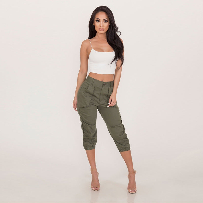 Women's casual cropped overalls harem pants - Clevecorner