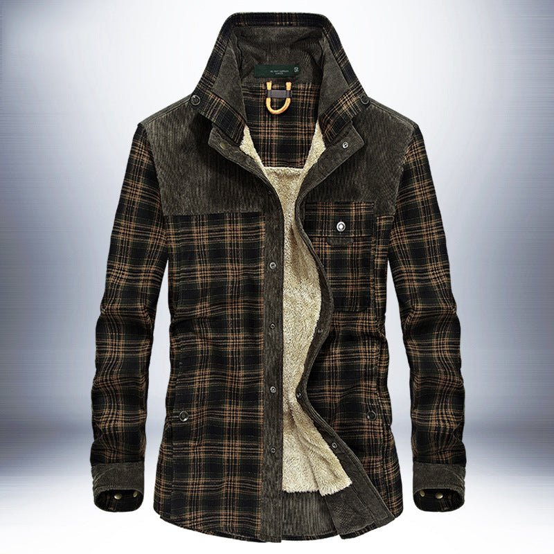 Winter Jacket Men Thicken Warm Fleece Jackets Coats Pure Cotton Plaid Jacket Military Clothes - Clevecorner