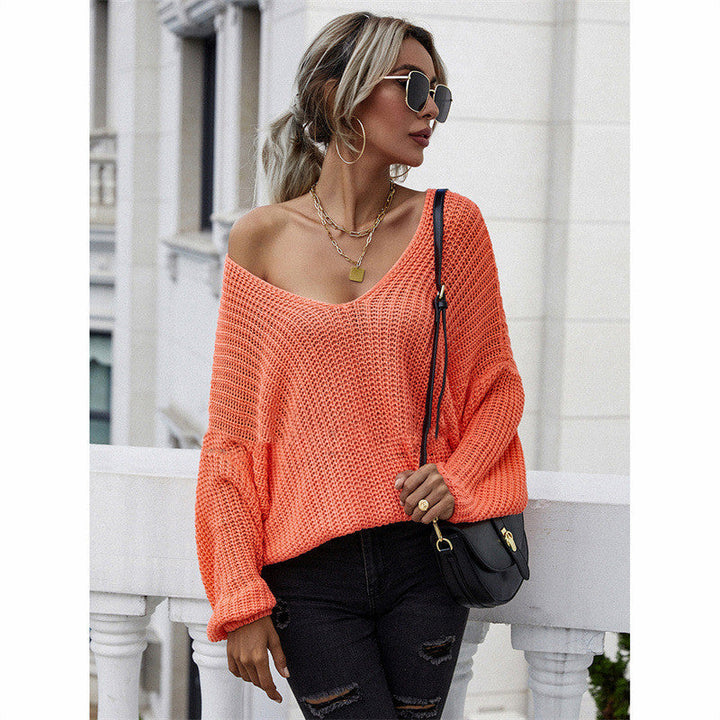 Women's V-Neck Solid Color Pullover Sweater