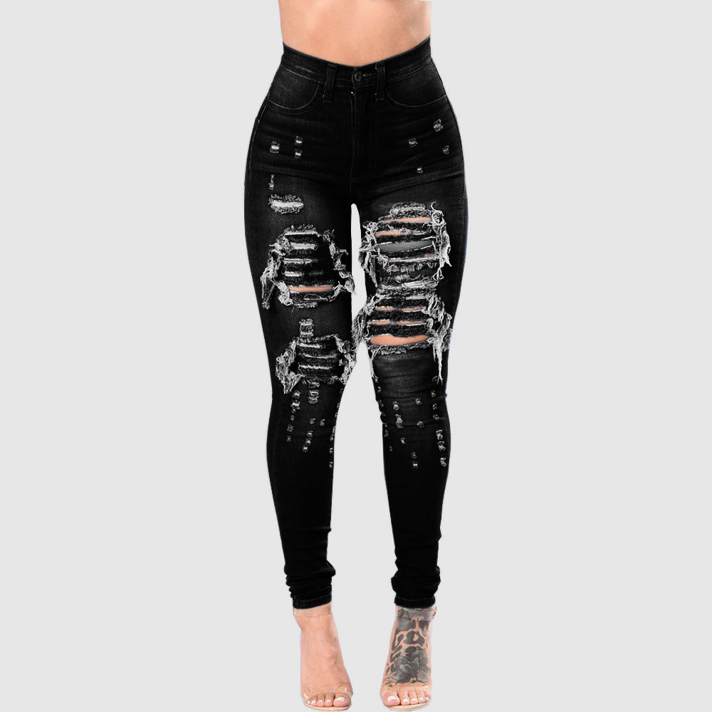 Women's Ripped Denim Washed Denim Pants - Clevecorner