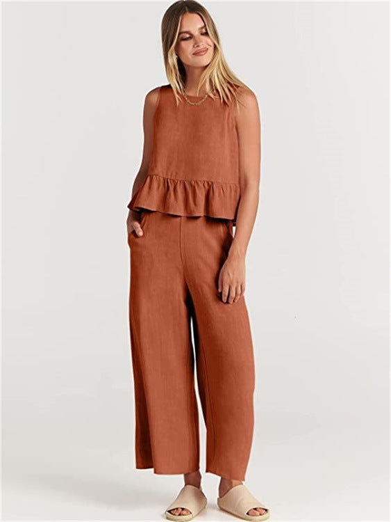 Women's Summer Sleeveless Vest & Wide-Leg Pants Set