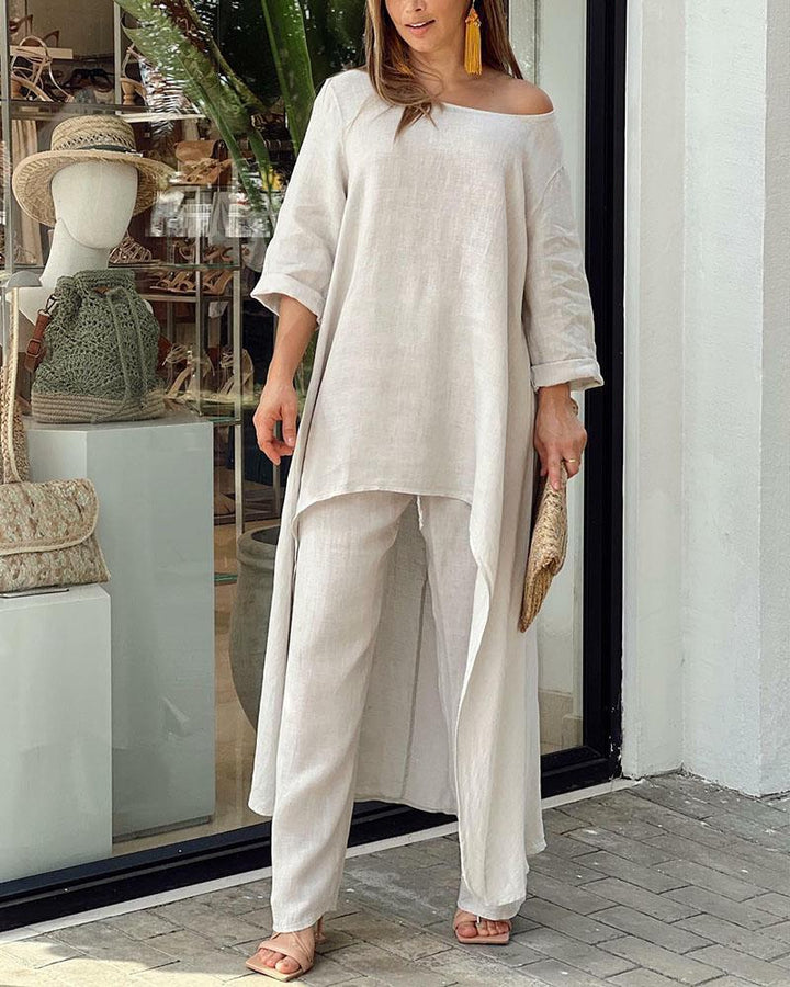 Clevecorner™ Women's Casual Loose Solid Color Two Piece Suit