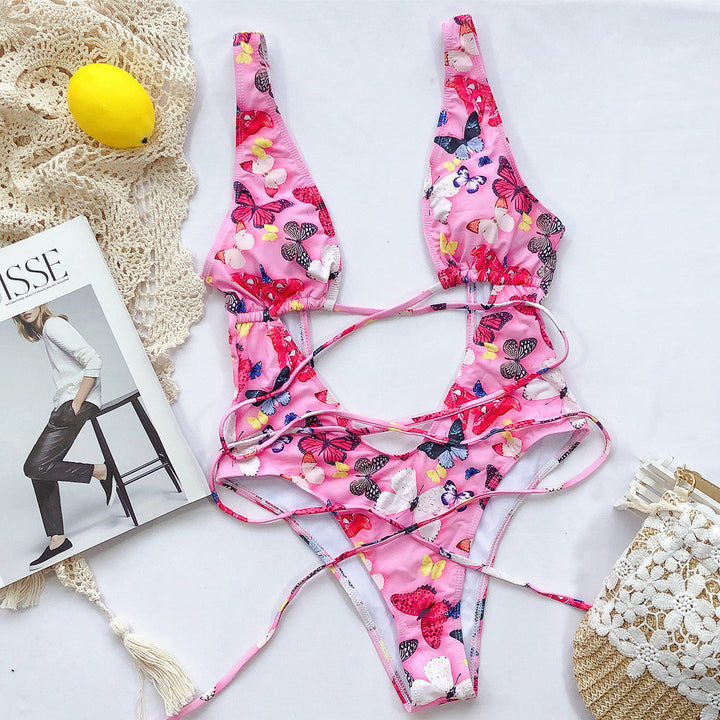 Summer Printed Openwork One-piece Swimsuit